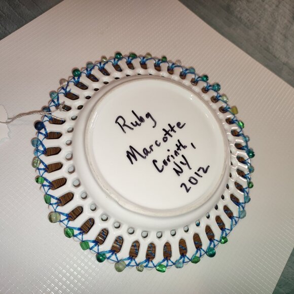 Artist Signed Beaded Dish Pine Needle Ruby Marcotte New York Art Mixed academia - Picture 7 of 10